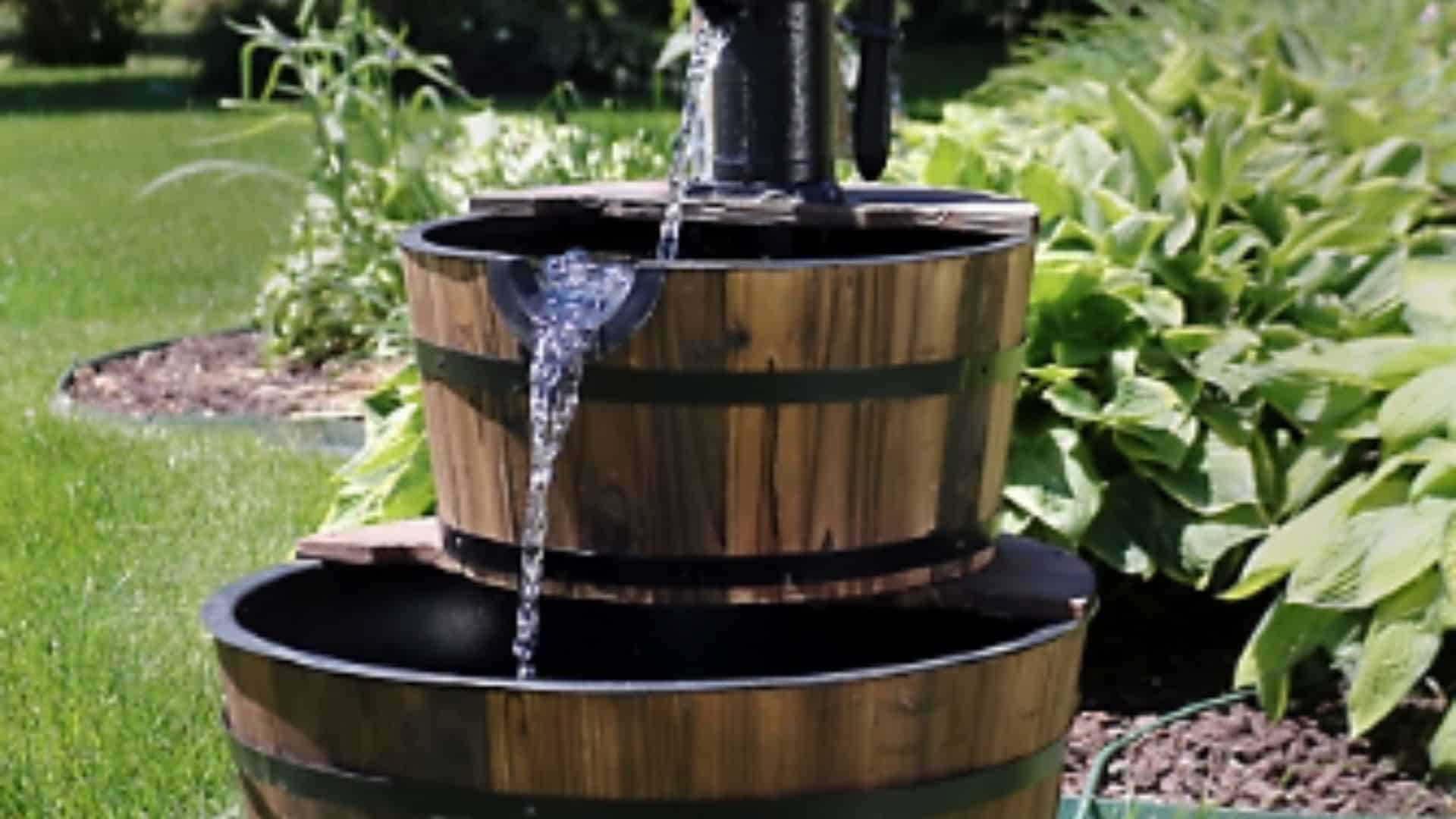 Rustic Wood Barrel Fountain