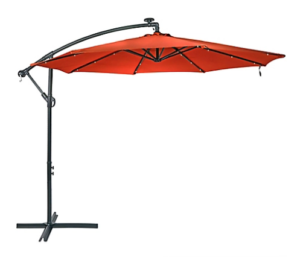 Sunnydaze Decor 10 ft. Steel Offset Solar LED Patio Umbrella with Cantilever, 1.9 in. x 99 in. 10.5 ft.