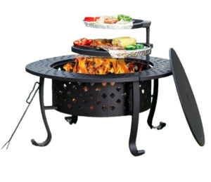 PaPaJet 36 inch Metal Fire Pit with 2 Grill with Lid for Outside, Papajet