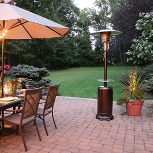 Hanover 7-Ft. Tall 48,000 BTU Propane Umbrella Patio Heater with Wheels for Outdoor Events and Entertaining in Hammered Bronze