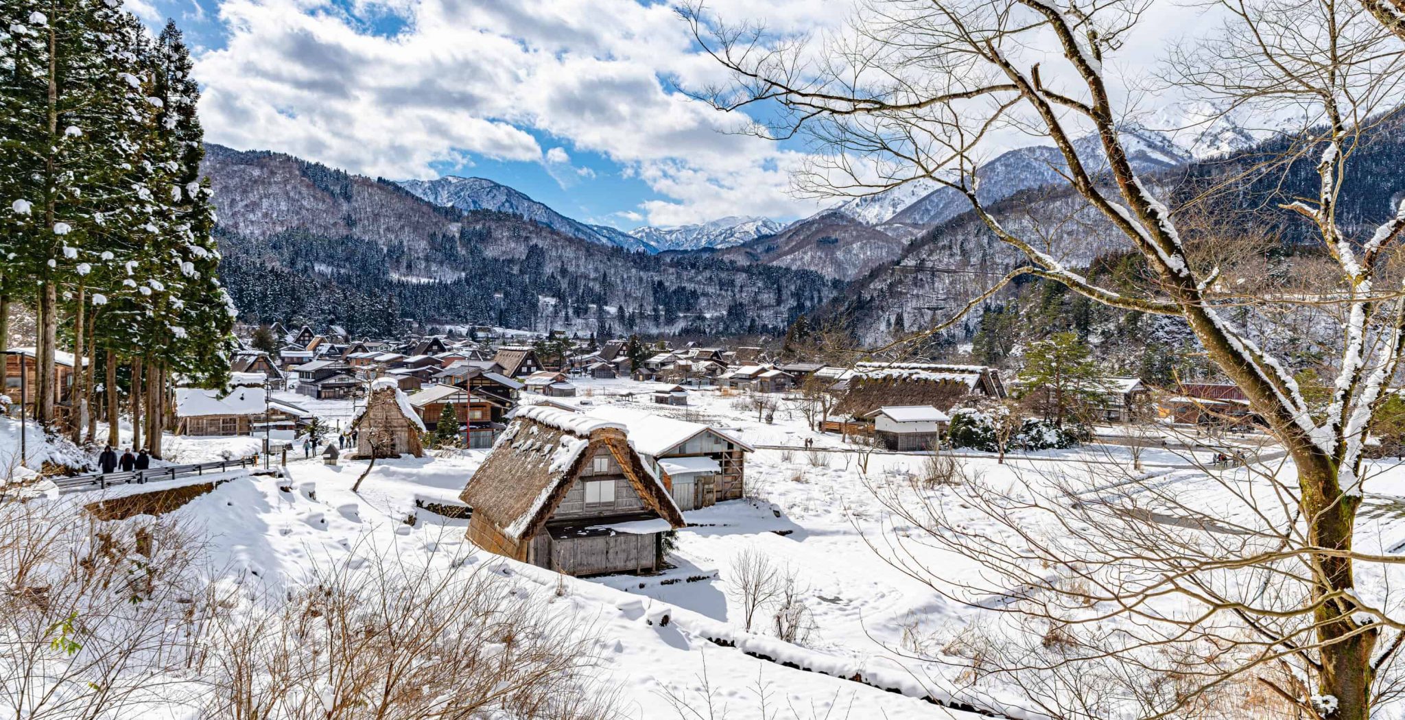 The beautiful historic Villages of Shirakawa-go and Gokayama, Japan during winter with Gassho-style houses